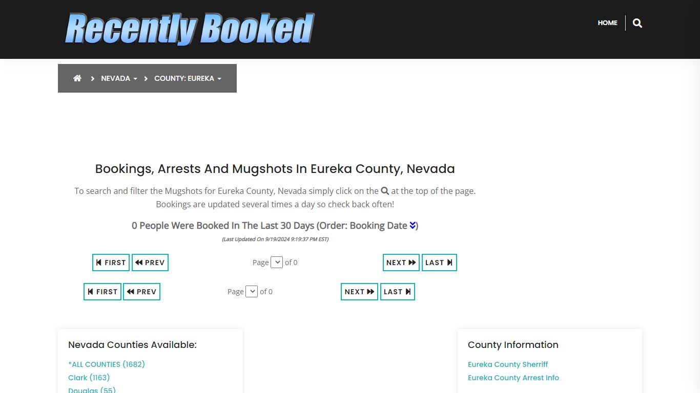 Bookings, Arrests and Mugshots in Eureka County, Nevada - Recently Booked