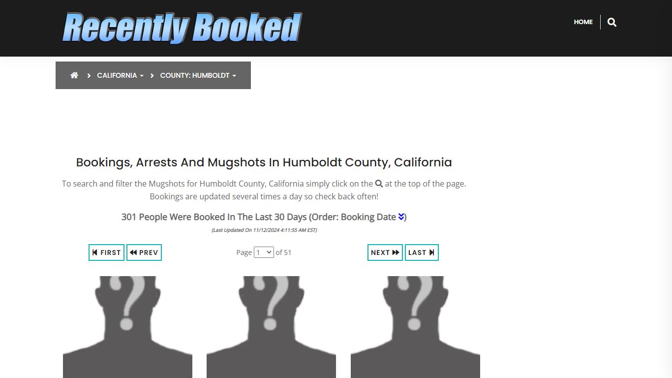 Bookings, Arrests and Mugshots in Humboldt County, California