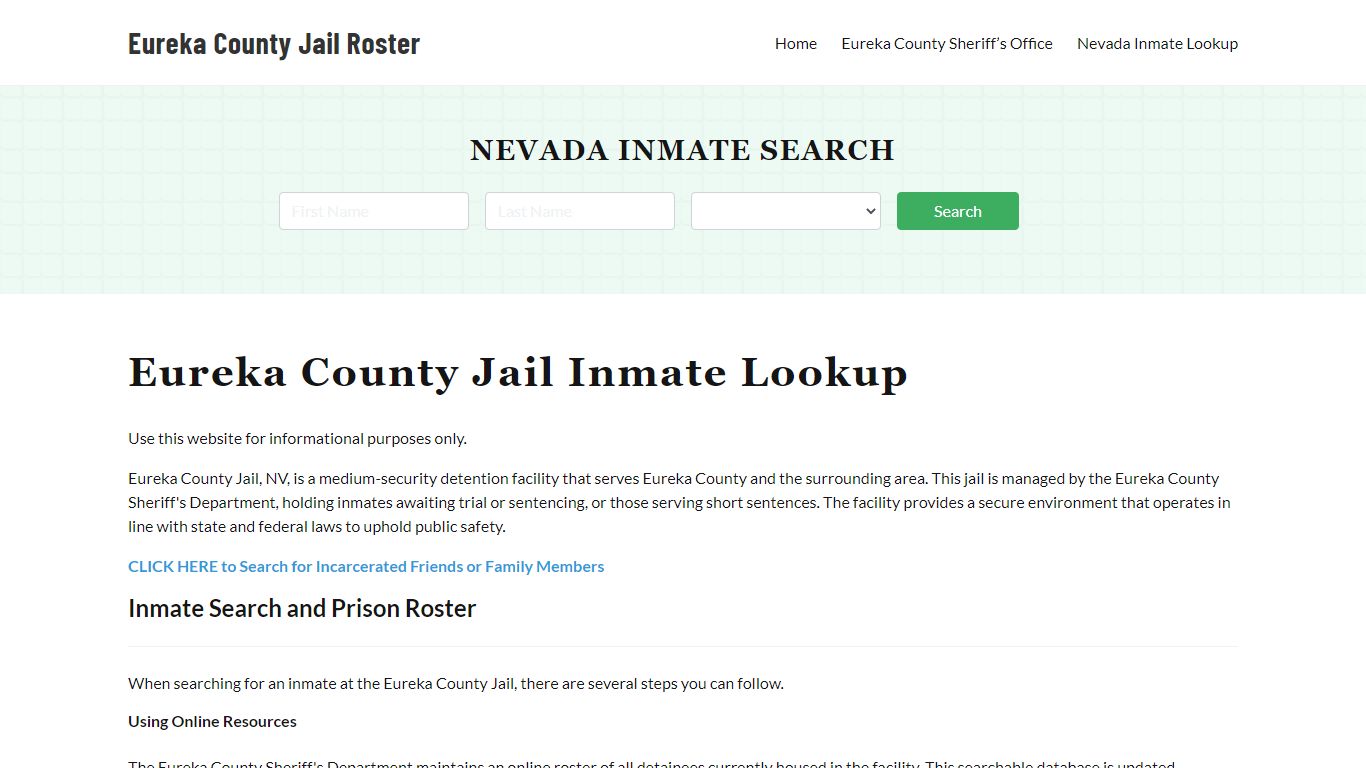 Eureka County Jail Roster Lookup, NV, Inmate Search