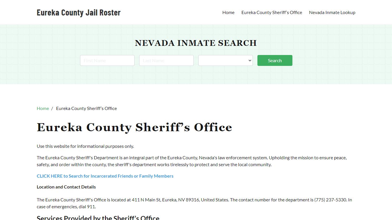 Eureka County Sheriff Office, NV, Arrest Warrants Search